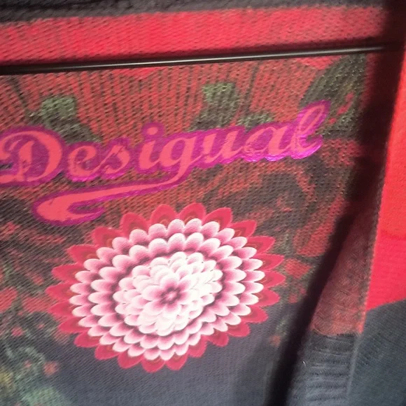 Desigual Devorah Open Front Wool Blend Cardigan Floral Artsy Boho Sz Lg Women - Picture 3 of 17